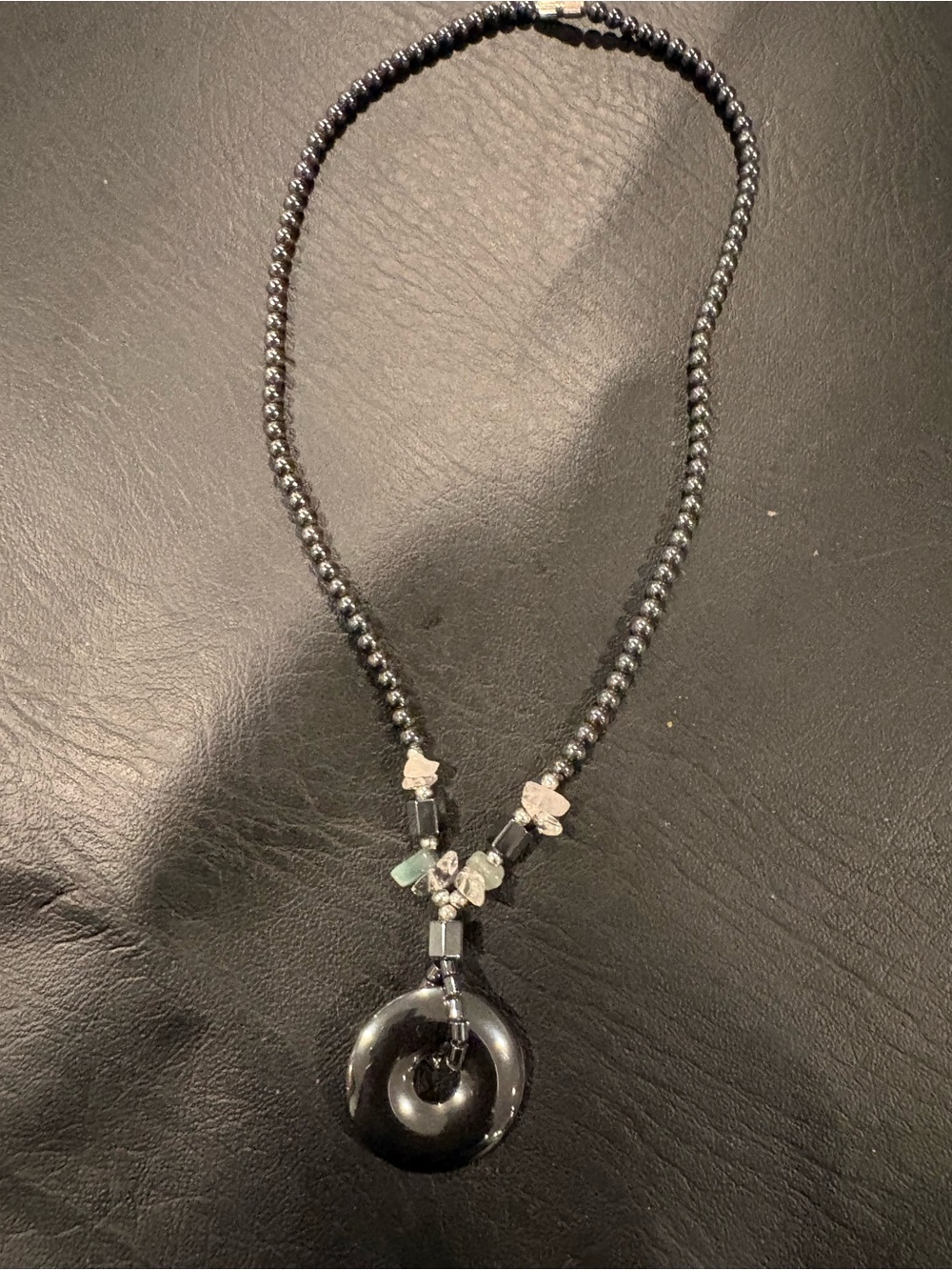 Black Beaded Donut Pendant Necklace - Women Jewelry